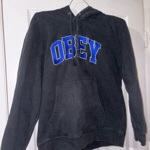 Obey Black Hoodie with Blue Lettering